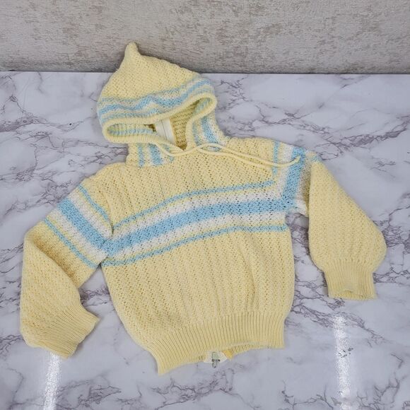 Satisfaction Always Vintage Yellow Knit Back Zipper Hooded Sweater Infant 18-24m - Picture 1 of 10